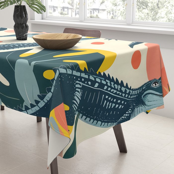 Crocs_Crocodiles Wildlife Animals_Whimsical Quirky Illustration_Bohemian Tropical Pastel Painting Tablecloth Gallery Image 3