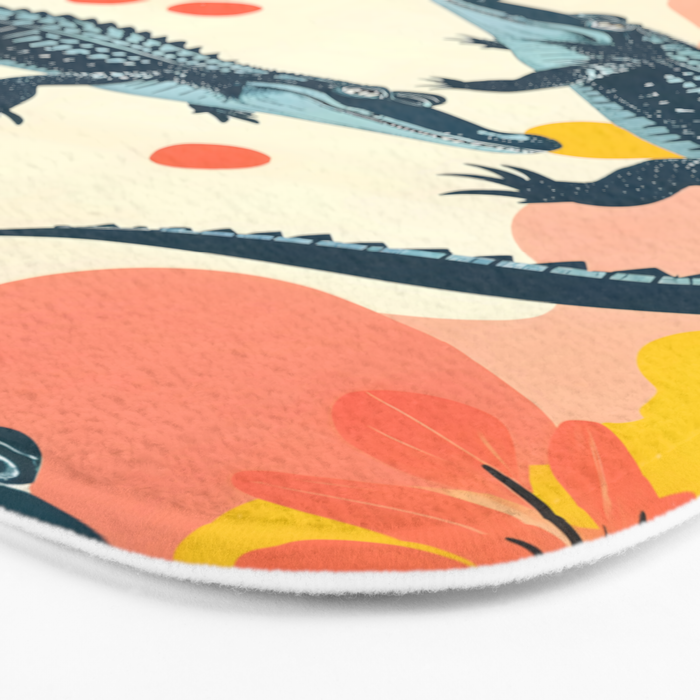 Crocs_Crocodiles Wildlife Animals_Whimsical Quirky Illustration_Bohemian Tropical Pastel Painting Bath Mat Gallery Image 3