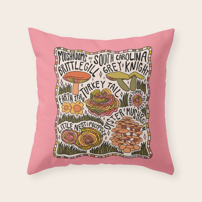 Mushrooms of South Carolina Throw Pillow Gallery Image 1