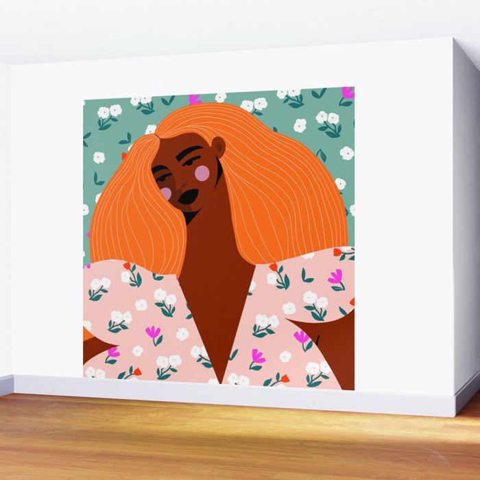 Dainty Floral Beauty - Orange Hair Wall Mural Gallery Image 2