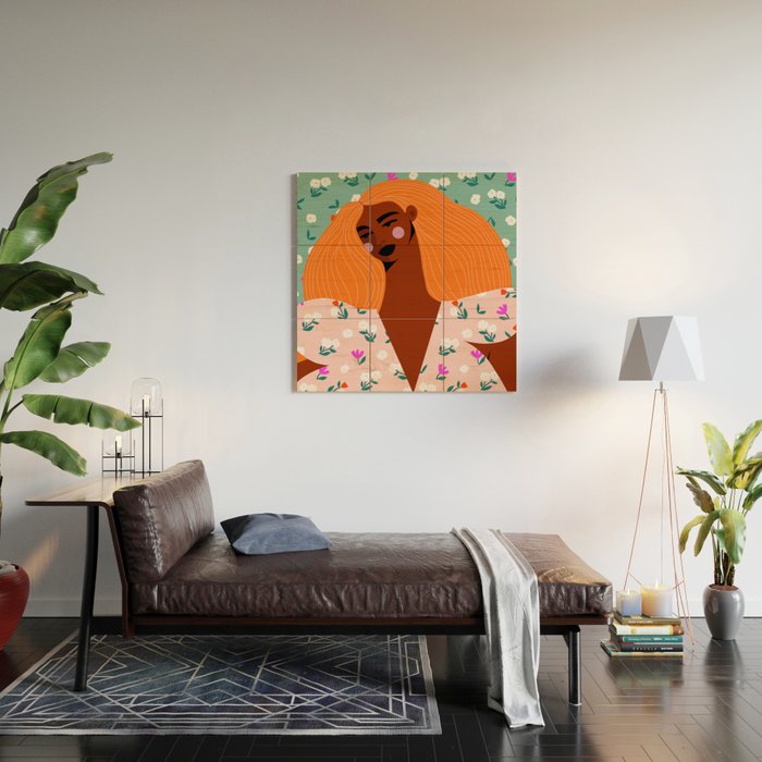 Dainty Floral Beauty - Orange Hair Wood Wall Art Gallery Image 2