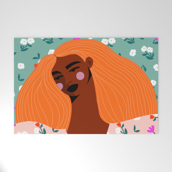 Dainty Floral Beauty - Orange Hair Welcome Mat Gallery Image 1