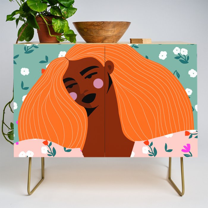 Dainty Floral Beauty - Orange Hair Credenza Gallery Image 1