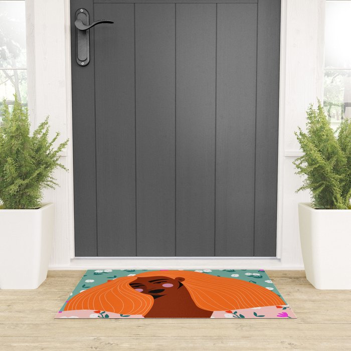 Dainty Floral Beauty - Orange Hair Welcome Mat Gallery Image 3