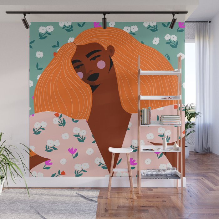 Dainty Floral Beauty - Orange Hair Wall Mural Gallery Image 1