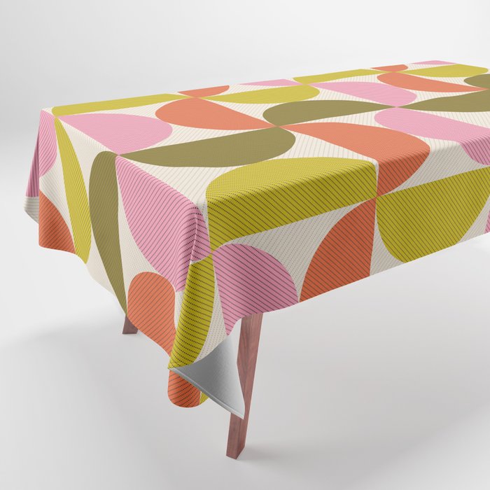 Mid Century Modern Shapes - Pink, Olive Green & Orange Tablecloth Gallery Image 1