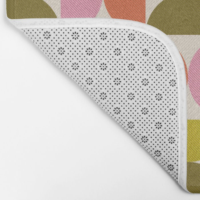 Mid Century Modern Shapes - Pink, Olive Green & Orange Bath Mat Gallery Image 2