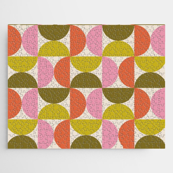 Mid Century Modern Shapes - Pink, Olive Green & Orange Jigsaw Puzzle Gallery Image 1