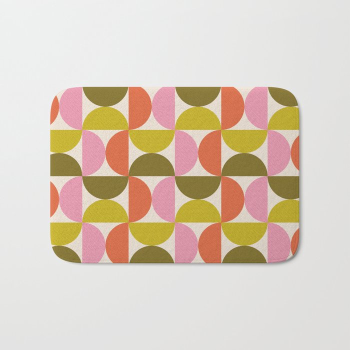 Mid Century Modern Shapes - Pink, Olive Green & Orange Bath Mat Gallery Image 1