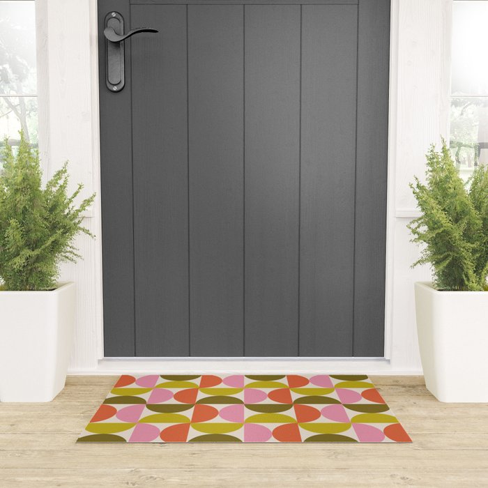 Mid Century Modern Shapes - Pink, Olive Green & Orange Welcome Mat Gallery Image 3