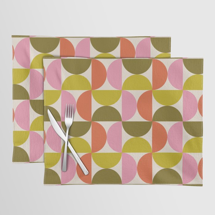 Mid Century Modern Shapes - Pink, Olive Green & Orange Placemat Gallery Image 1