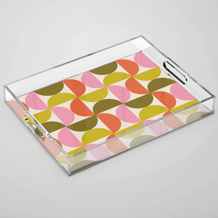 Mid Century Modern Shapes - Pink, Olive Green & Orange Acrylic Tray Gallery Image 1