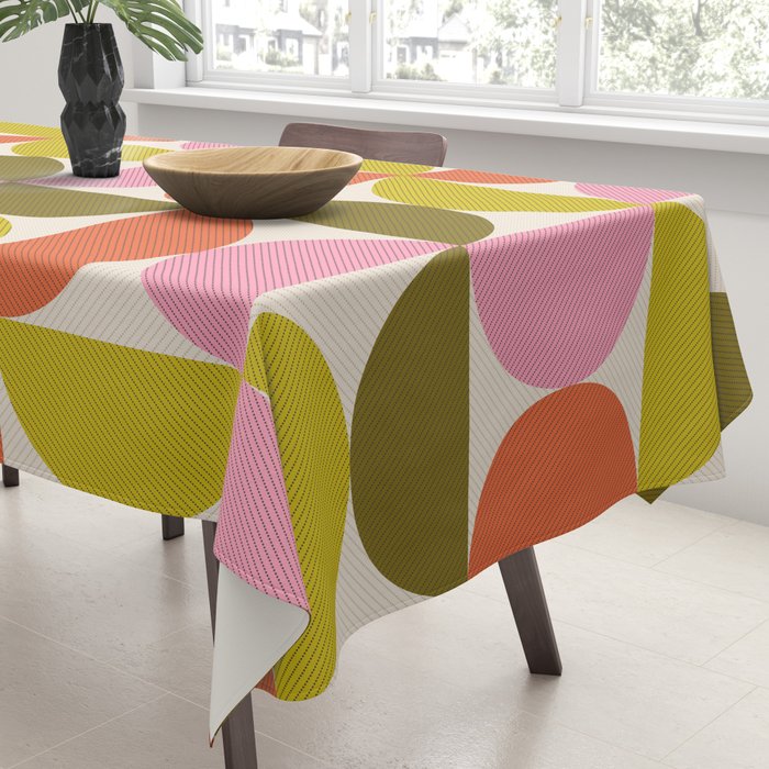 Mid Century Modern Shapes - Pink, Olive Green & Orange Tablecloth Gallery Image 3