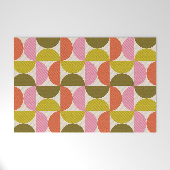 Mid Century Modern Shapes - Pink, Olive Green & Orange Welcome Mat Gallery Image 1