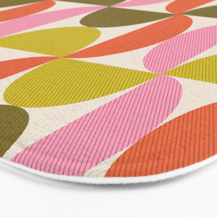 Mid Century Modern Shapes - Pink, Olive Green & Orange Bath Mat Gallery Image 3