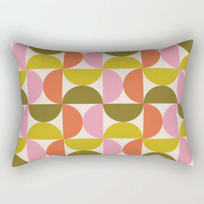 Mid Century Modern Shapes - Pink, Olive Green & Orange Rectangular Pillow Gallery Image 2