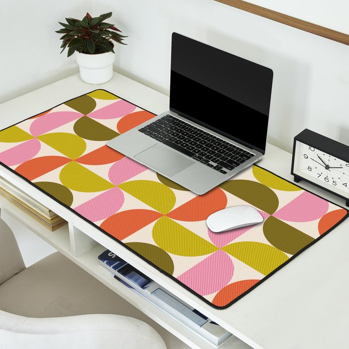 Mid Century Modern Shapes - Pink, Olive Green & Orange Desk Mat Gallery Image 2