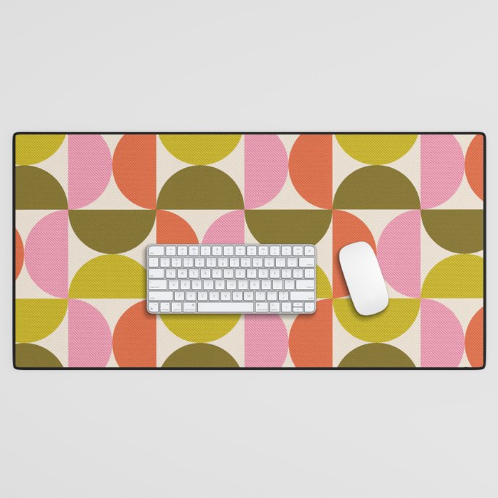 Mid Century Modern Shapes - Pink, Olive Green & Orange Desk Mat Gallery Image 1