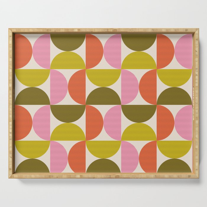 Mid Century Modern Shapes - Pink, Olive Green & Orange Serving Tray Gallery Image 1