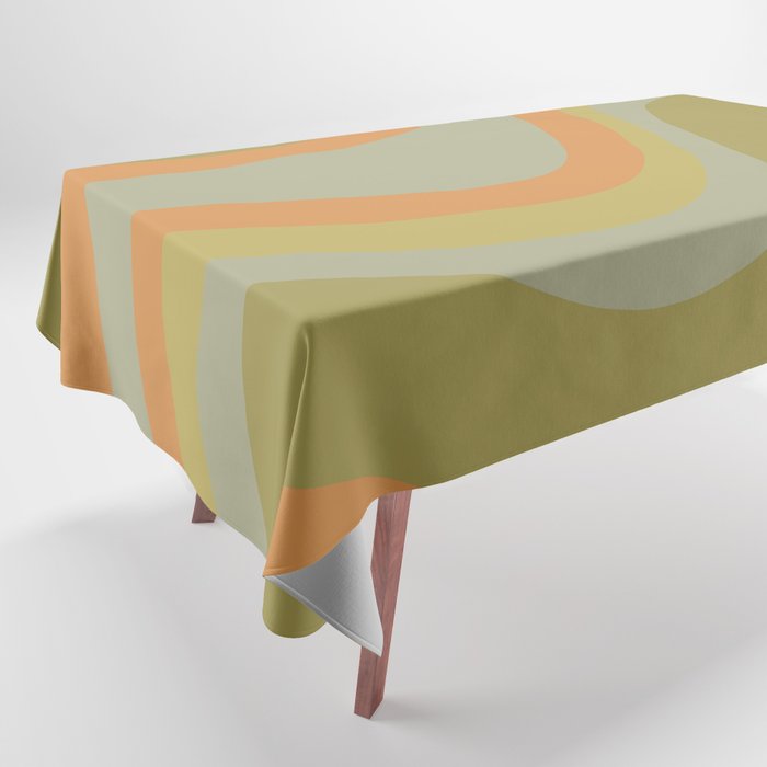 Retro Waves Abstract Pattern Celadon Green Orange Tablecloth Gallery Image 1