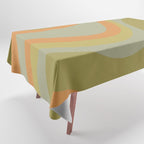 Retro Waves Abstract Pattern Celadon Green Orange Tablecloth Gallery Image 1
