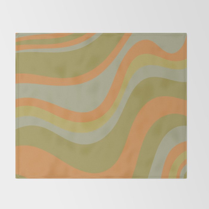 Retro Waves Abstract Pattern Celadon Green Orange Throw Blanket Gallery Image 2