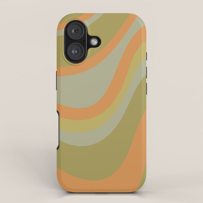 Retro Waves Abstract Pattern Celadon Green Orange iPhone Case Gallery Image 1