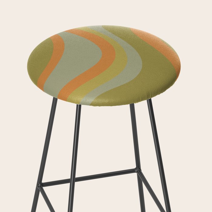 Retro Waves Abstract Pattern Celadon Green Orange Stool Gallery Image 2