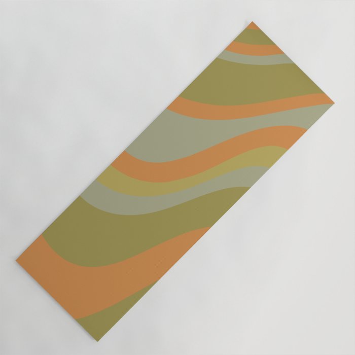 Retro Waves Abstract Pattern Celadon Green Orange Yoga Mat Gallery Image 1