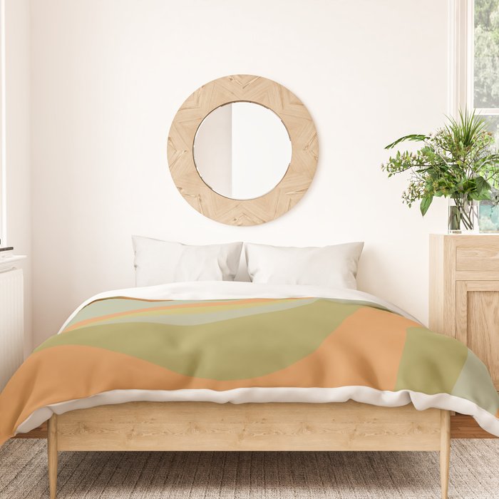 Retro Waves Abstract Pattern Celadon Green Orange Duvet Cover Gallery Image 3