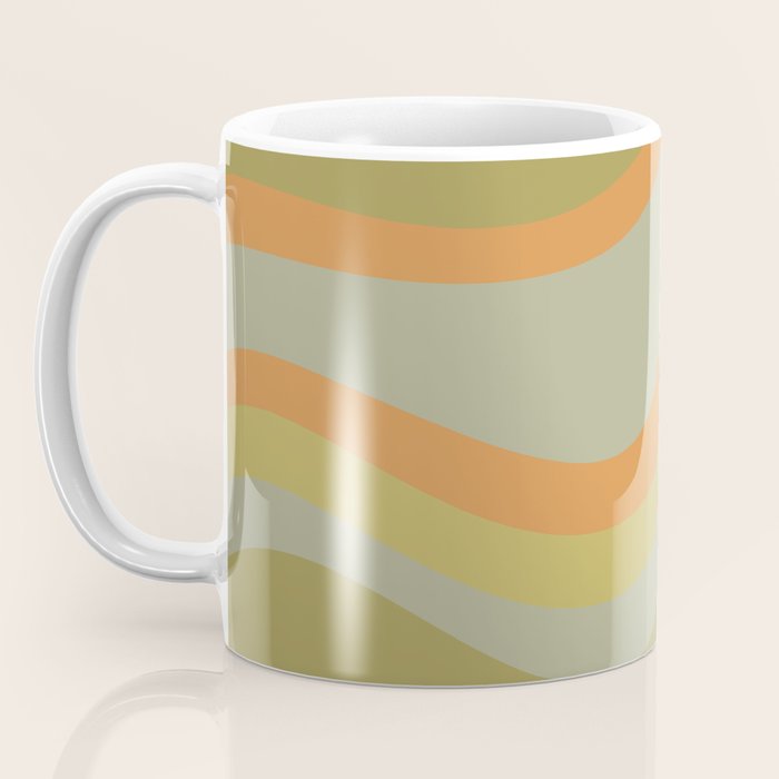 Retro Waves Abstract Pattern Celadon Green Orange Coffee Mug Gallery Image 3