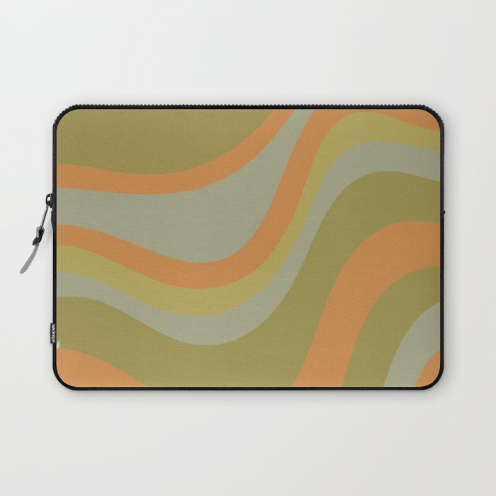 Retro Waves Abstract Pattern Celadon Green Orange Laptop Sleeve Gallery Image 1