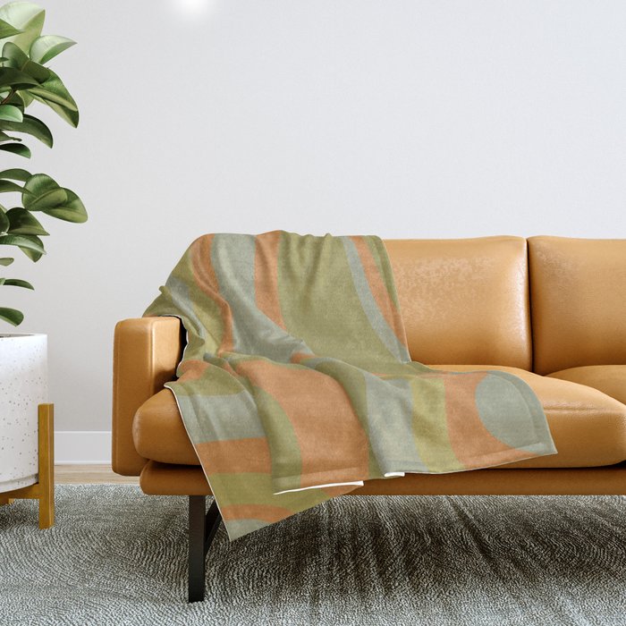 Retro Waves Abstract Pattern Celadon Green Orange Throw Blanket Gallery Image 1