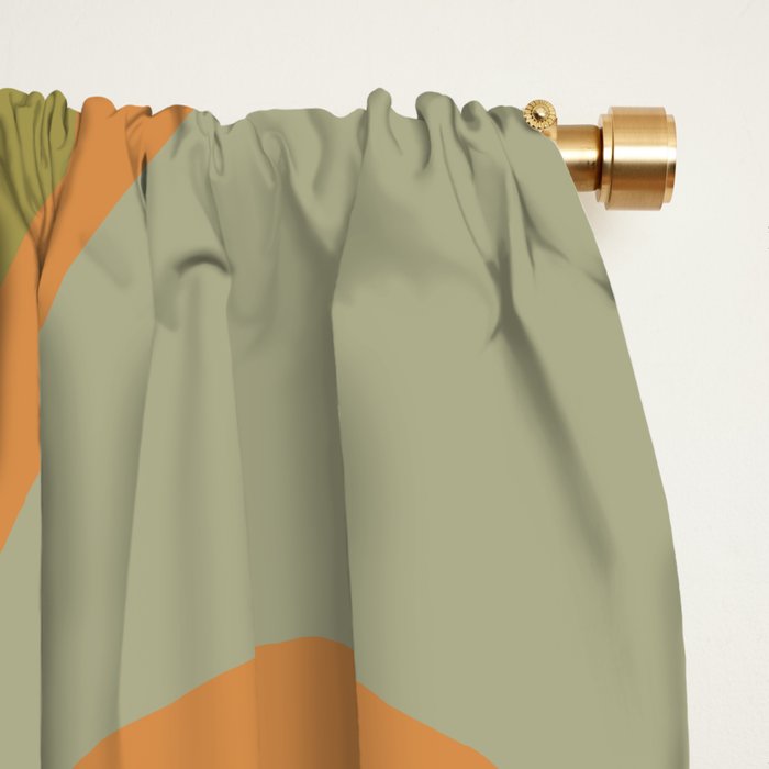 Retro Waves Abstract Pattern Celadon Green Orange Window Curtain Gallery Image 2