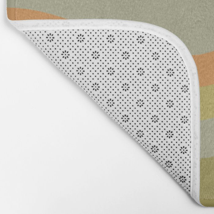 Retro Waves Abstract Pattern Celadon Green Orange Bath Mat Gallery Image 2