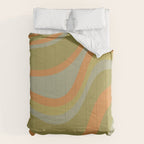 Retro Waves Abstract Pattern Celadon Green Orange Comforter Gallery Image 6