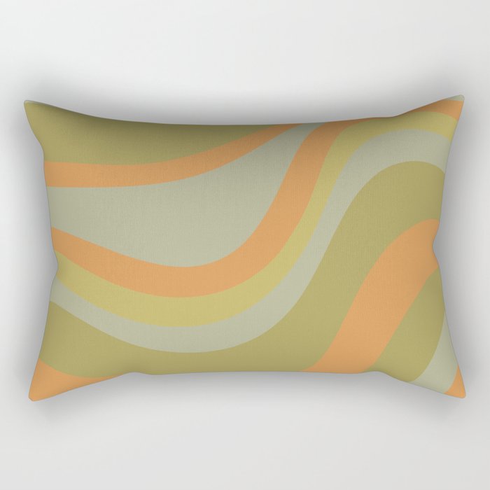 Retro Waves Abstract Pattern Celadon Green Orange Rectangular Pillow Gallery Image 2