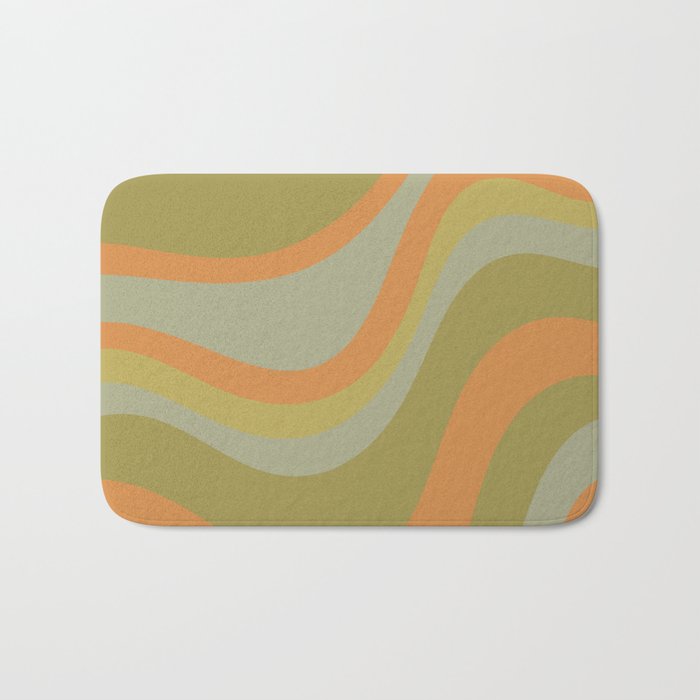 Retro Waves Abstract Pattern Celadon Green Orange Bath Mat Gallery Image 1