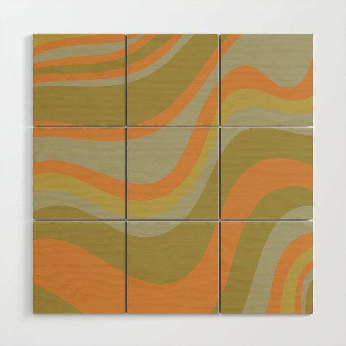 Retro Waves Abstract Pattern Celadon Green Orange Wood Wall Art Gallery Image 1
