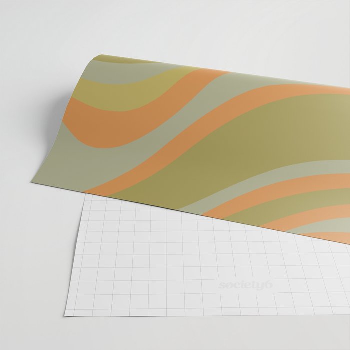 Retro Waves Abstract Pattern Celadon Green Orange Wrapping Paper Gallery Image 2