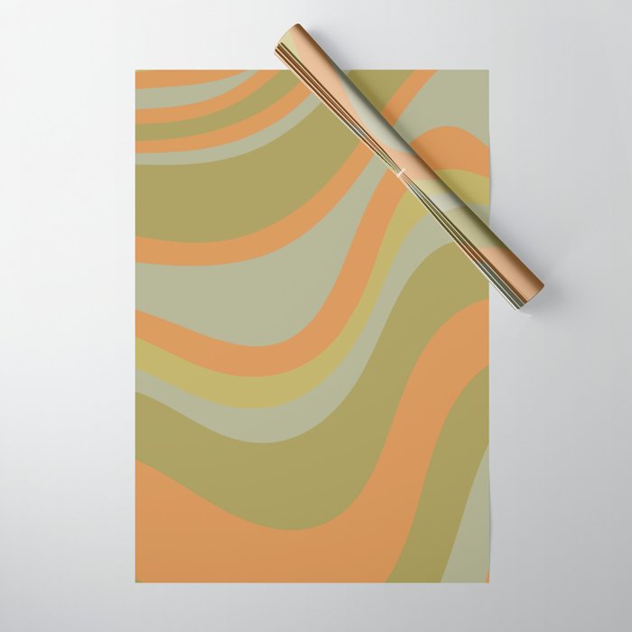 Retro Waves Abstract Pattern Celadon Green Orange Wrapping Paper Gallery Image 1