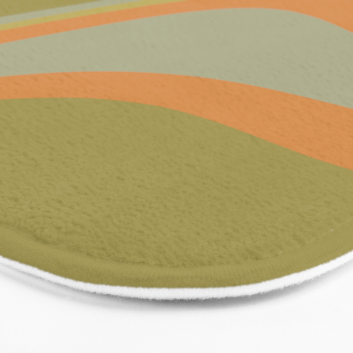 Retro Waves Abstract Pattern Celadon Green Orange Bath Mat Gallery Image 3