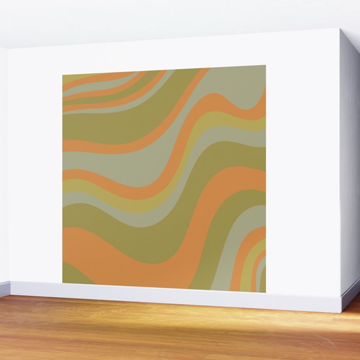Retro Waves Abstract Pattern Celadon Green Orange Wall Mural Gallery Image 2