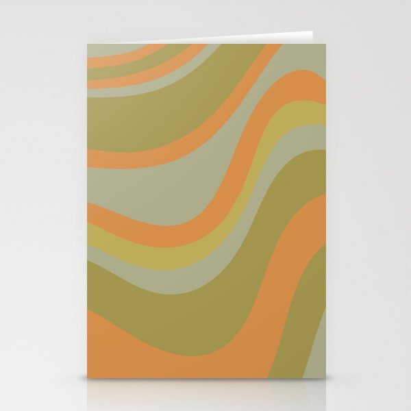 Retro Waves Abstract Pattern Celadon Green Orange Stationery Card Gallery Image 2