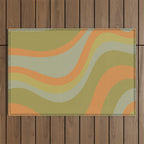 Retro Waves Abstract Pattern Celadon Green Orange Outdoor Rug Gallery Image 1