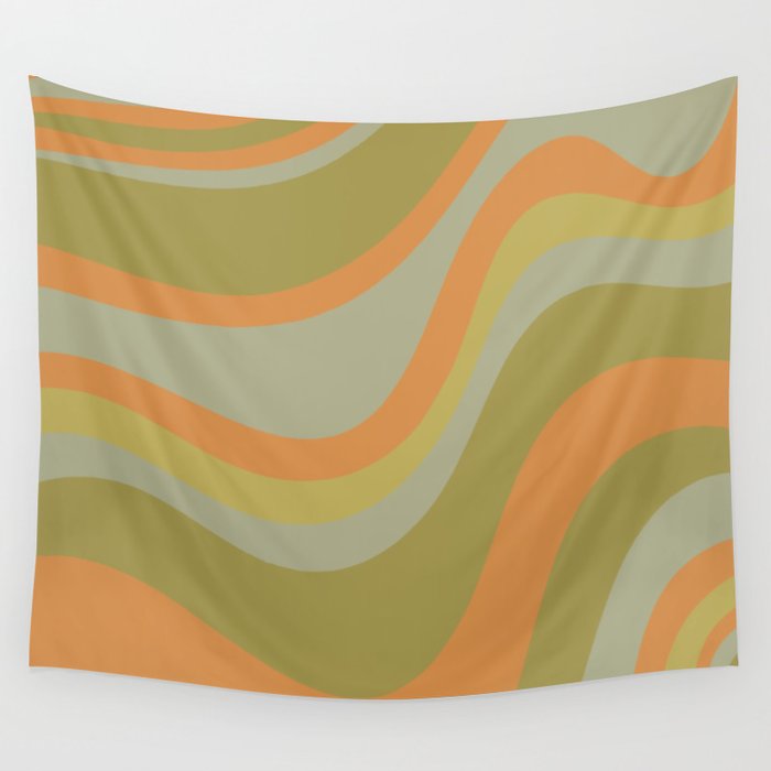 Retro Waves Abstract Pattern Celadon Green Orange Wall Tapestry Gallery Image 4