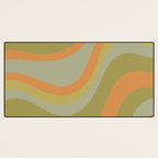Retro Waves Abstract Pattern Celadon Green Orange Desk Mat Gallery Image 3