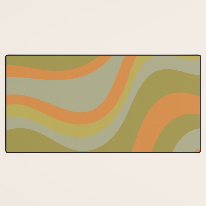 Retro Waves Abstract Pattern Celadon Green Orange Desk Mat Gallery Image 3