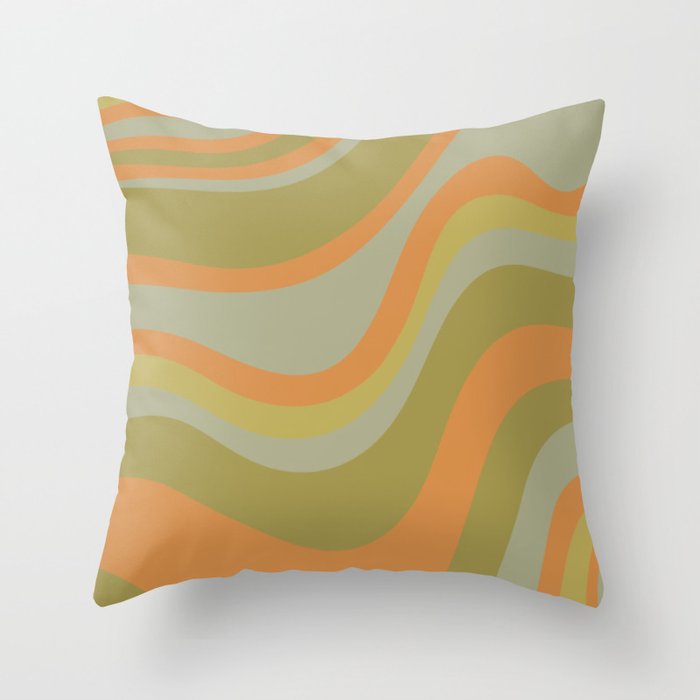 Retro Waves Abstract Pattern Celadon Green Orange Throw Pillow Gallery Image 6