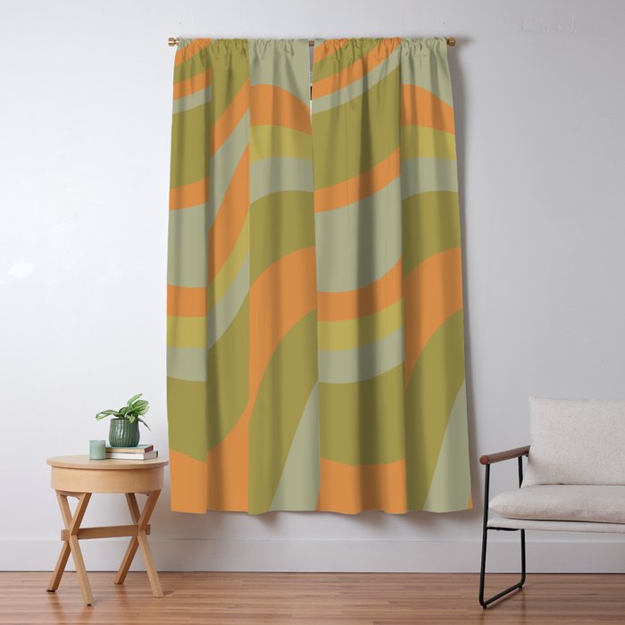 Retro Waves Abstract Pattern Celadon Green Orange Window Curtain Gallery Image 1